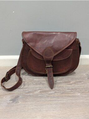 Vintage Heavy Leather Saddle Bag Boho Western Handbag Purse Crossbody Brown